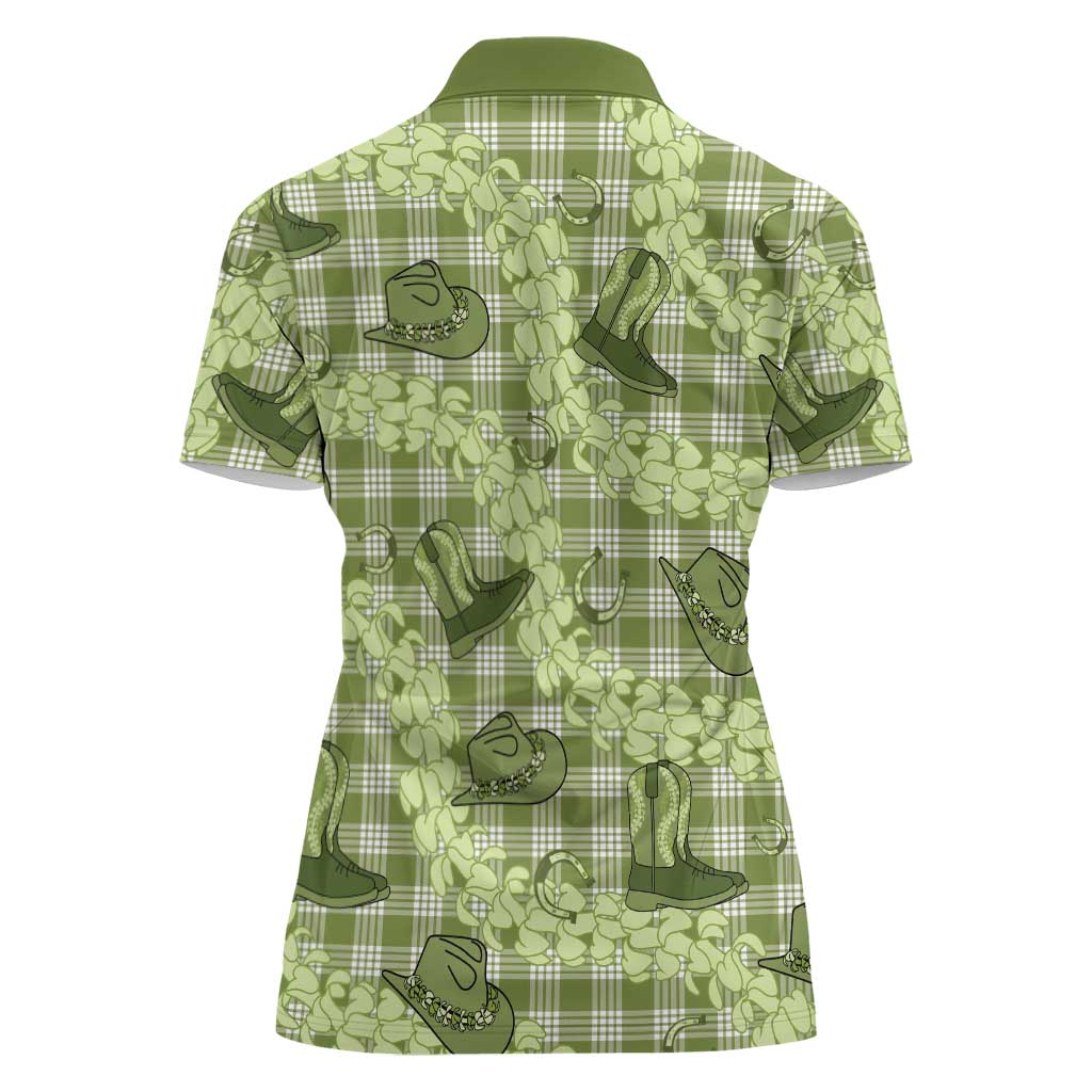 Lime Palaka Hawaii Cowboy Women Polo Shirt Puakenikeni Lei Paniolo Papale Seamless Vibes - Polynesian Pride
