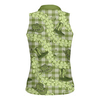 Lime Palaka Hawaii Cowboy Women Sleeveless Polo Shirt Puakenikeni Lei Paniolo Papale Seamless Vibes LT14 - Polynesian Pride