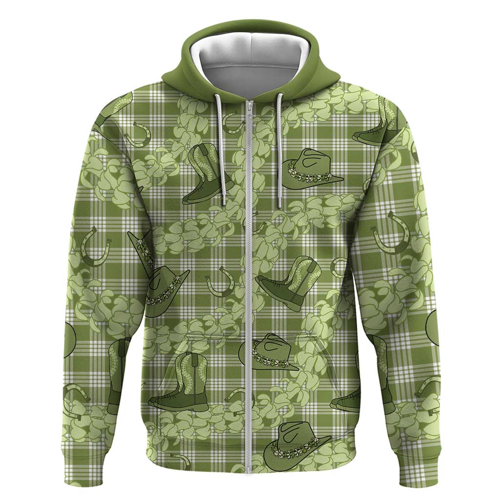 Lime Palaka Hawaii Cowboy Zip Hoodie Puakenikeni Lei Paniolo Papale Seamless Vibes LT14 Zip Hoodie Lime - Polynesian Pride