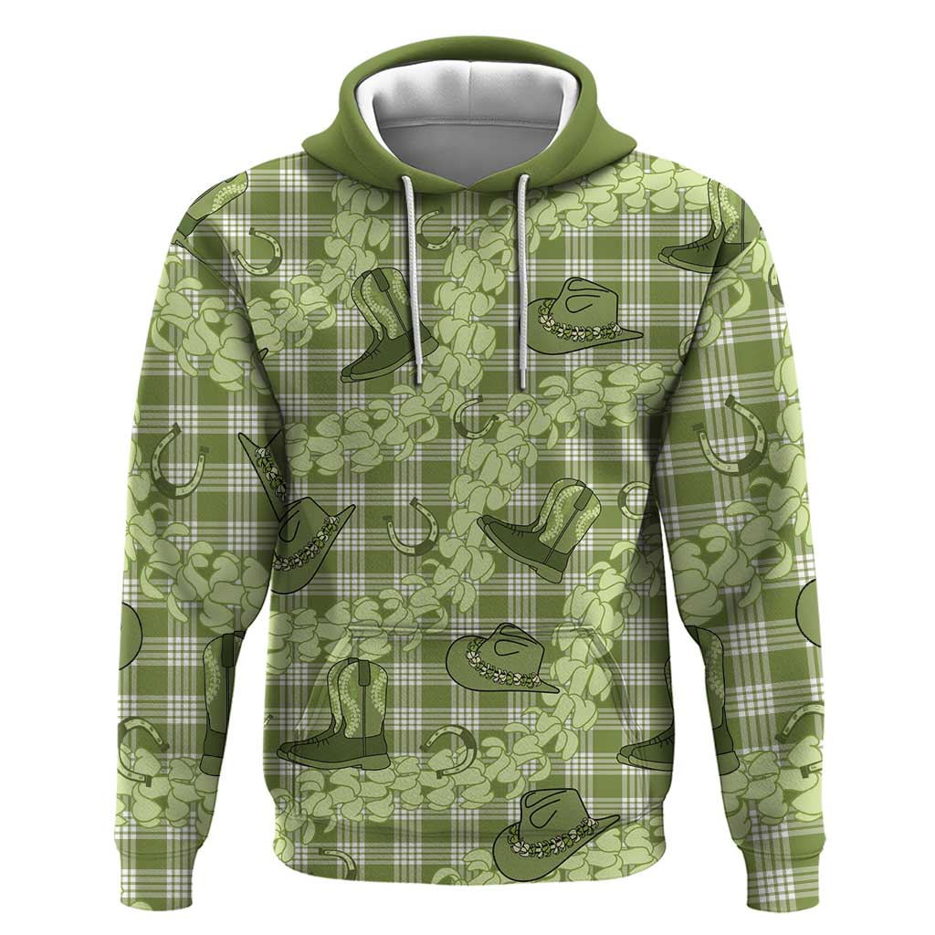 Lime Palaka Hawaii Cowboy Zip Hoodie Puakenikeni Lei Paniolo Papale Seamless Vibes LT14 Pullover Hoodie Lime - Polynesian Pride