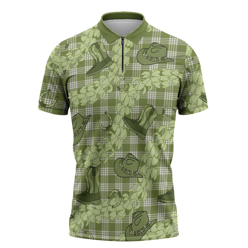 Lime Palaka Hawaii Cowboy Zipper Polo Shirt Puakenikeni Lei Paniolo Papale Seamless Vibes LT14 Lime - Polynesian Pride