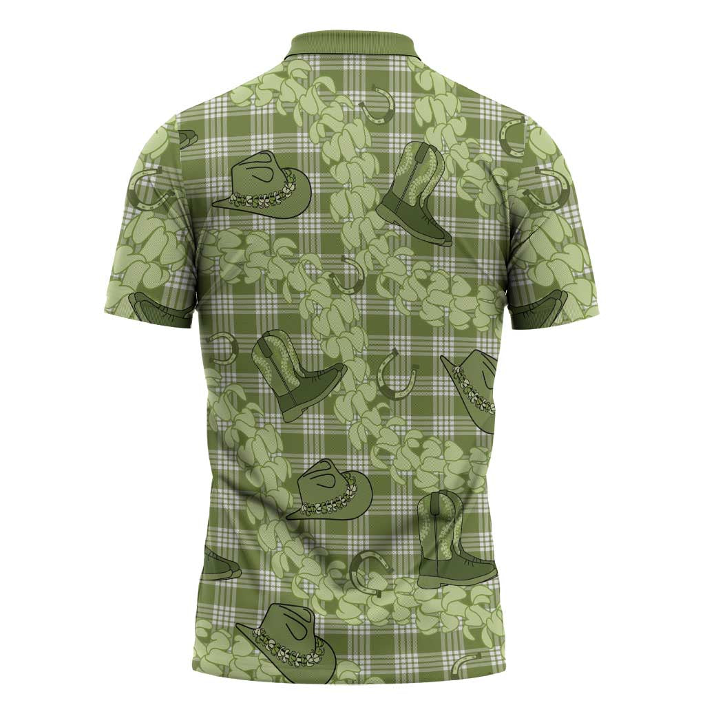 Lime Palaka Hawaii Cowboy Zipper Polo Shirt Puakenikeni Lei Paniolo Papale Seamless Vibes LT14 - Polynesian Pride