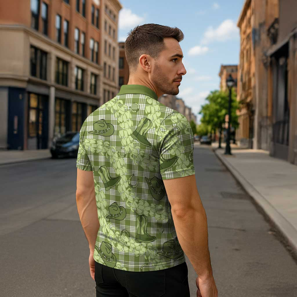 Lime Palaka Hawaii Cowboy Zipper Polo Shirt Puakenikeni Lei Paniolo Papale Seamless Vibes LT14 - Polynesian Pride