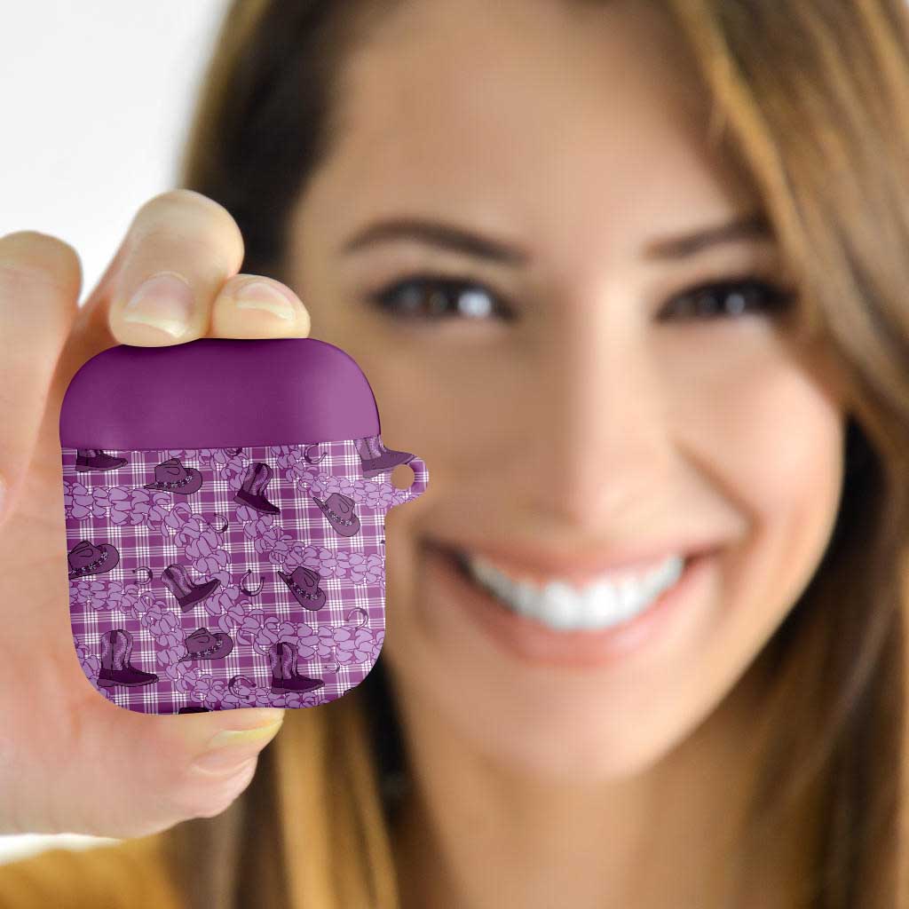 Purple Palaka Hawaii Cowboy AirPods Case Puakenikeni Lei Paniolo Papale Seamless Vibes LT14 Purple - Polynesian Pride