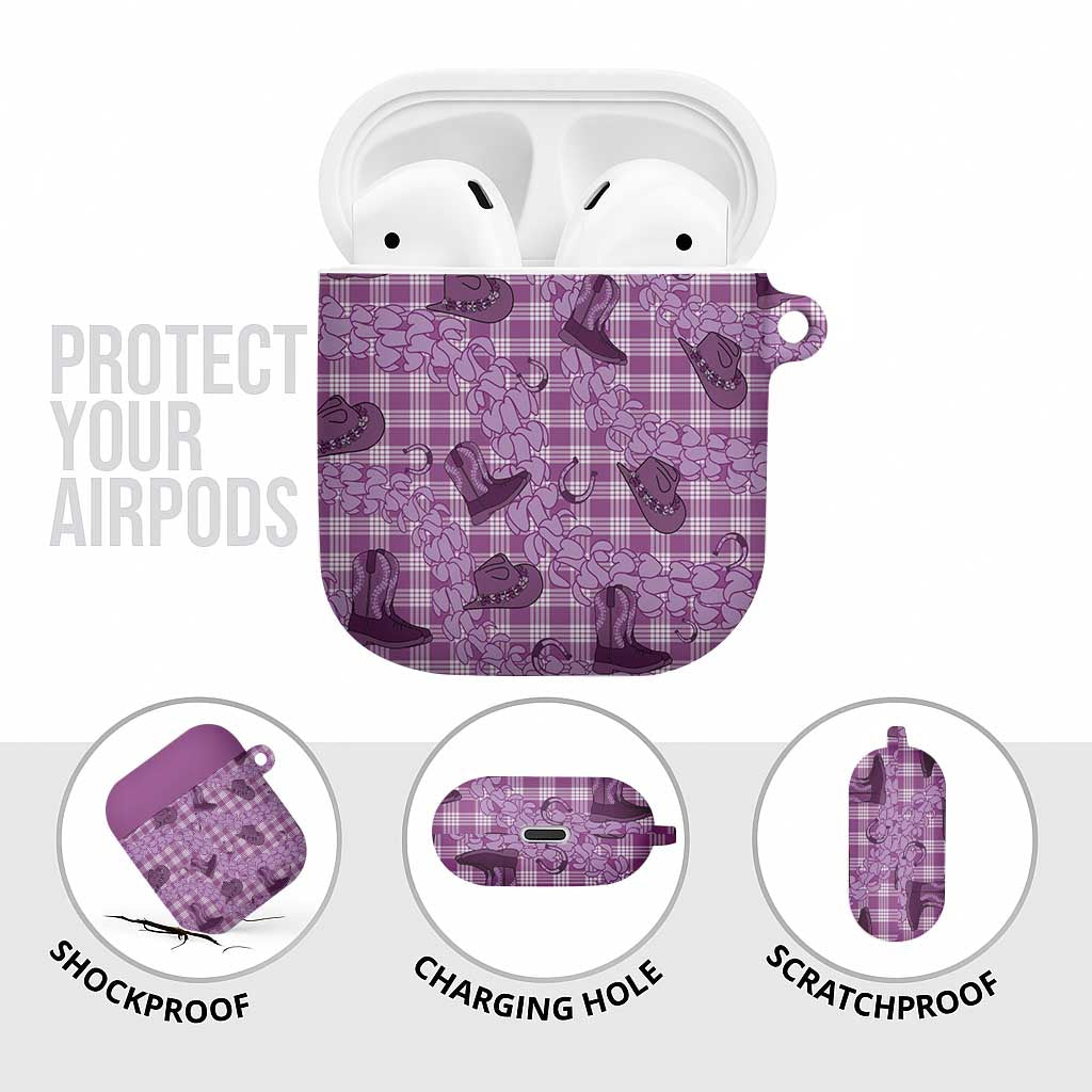 Purple Palaka Hawaii Cowboy AirPods Case Puakenikeni Lei Paniolo Papale Seamless Vibes LT14 - Polynesian Pride