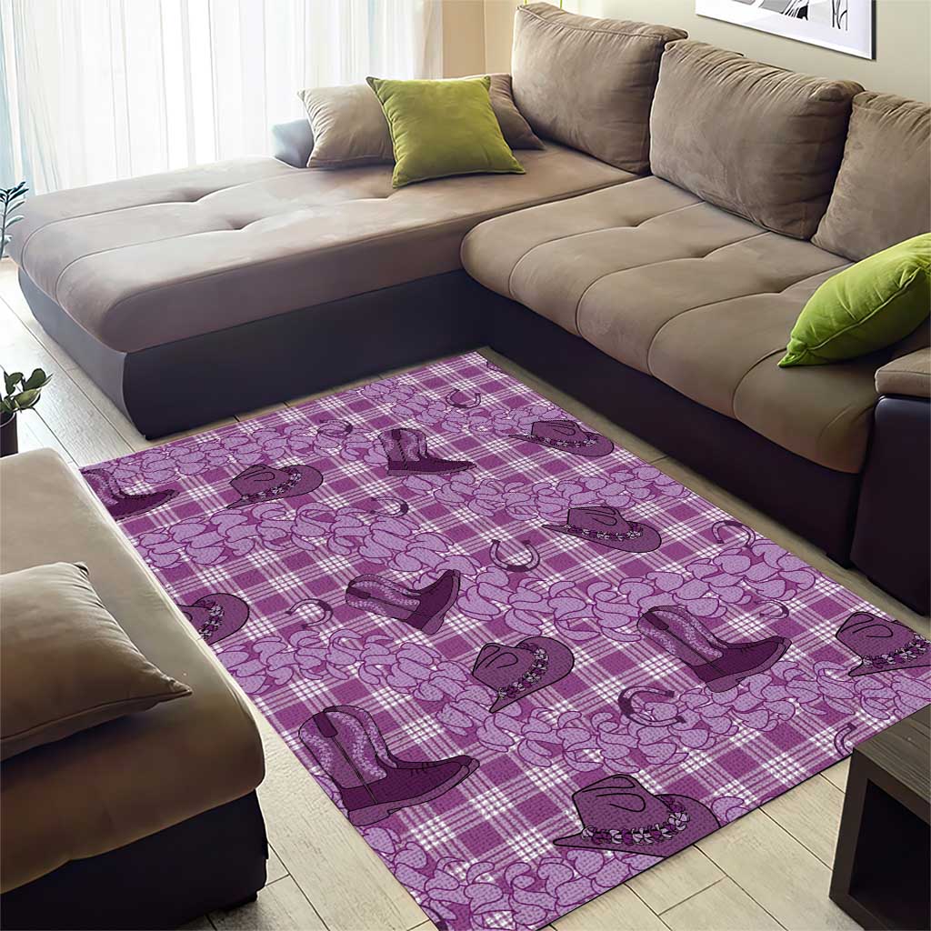 Purple Palaka Hawaii Cowboy Area Rug Puakenikeni Lei Paniolo Papale Seamless Vibes LT14 - Polynesian Pride