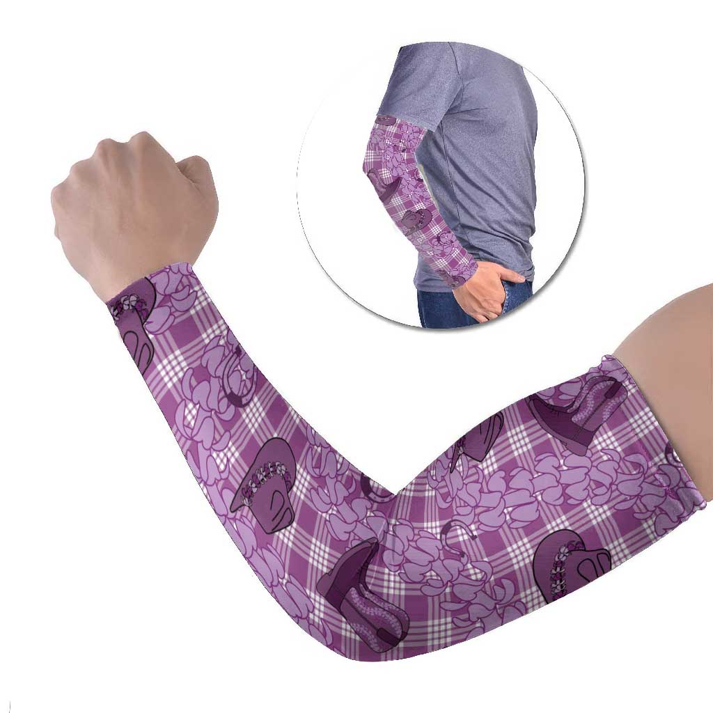 Purple Palaka Hawaii Cowboy Arm Sleeves Puakenikeni Lei Paniolo Papale Seamless Vibes LT14 Set of 2 Purple - Polynesian Pride