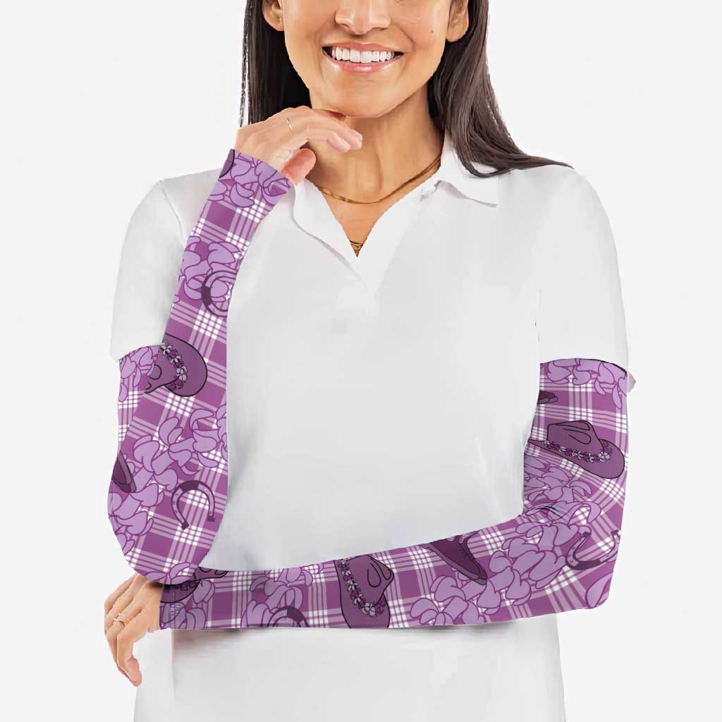 Purple Palaka Hawaii Cowboy Arm Sleeves Puakenikeni Lei Paniolo Papale Seamless Vibes LT14 - Polynesian Pride