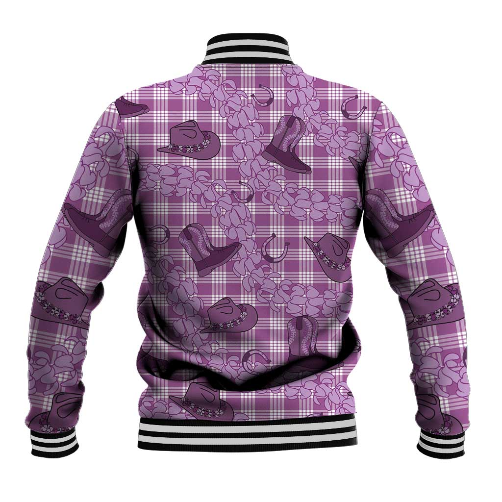 Purple Palaka Hawaii Cowboy Baseball Jacket Puakenikeni Lei Paniolo Papale Seamless Vibes LT14 - Polynesian Pride