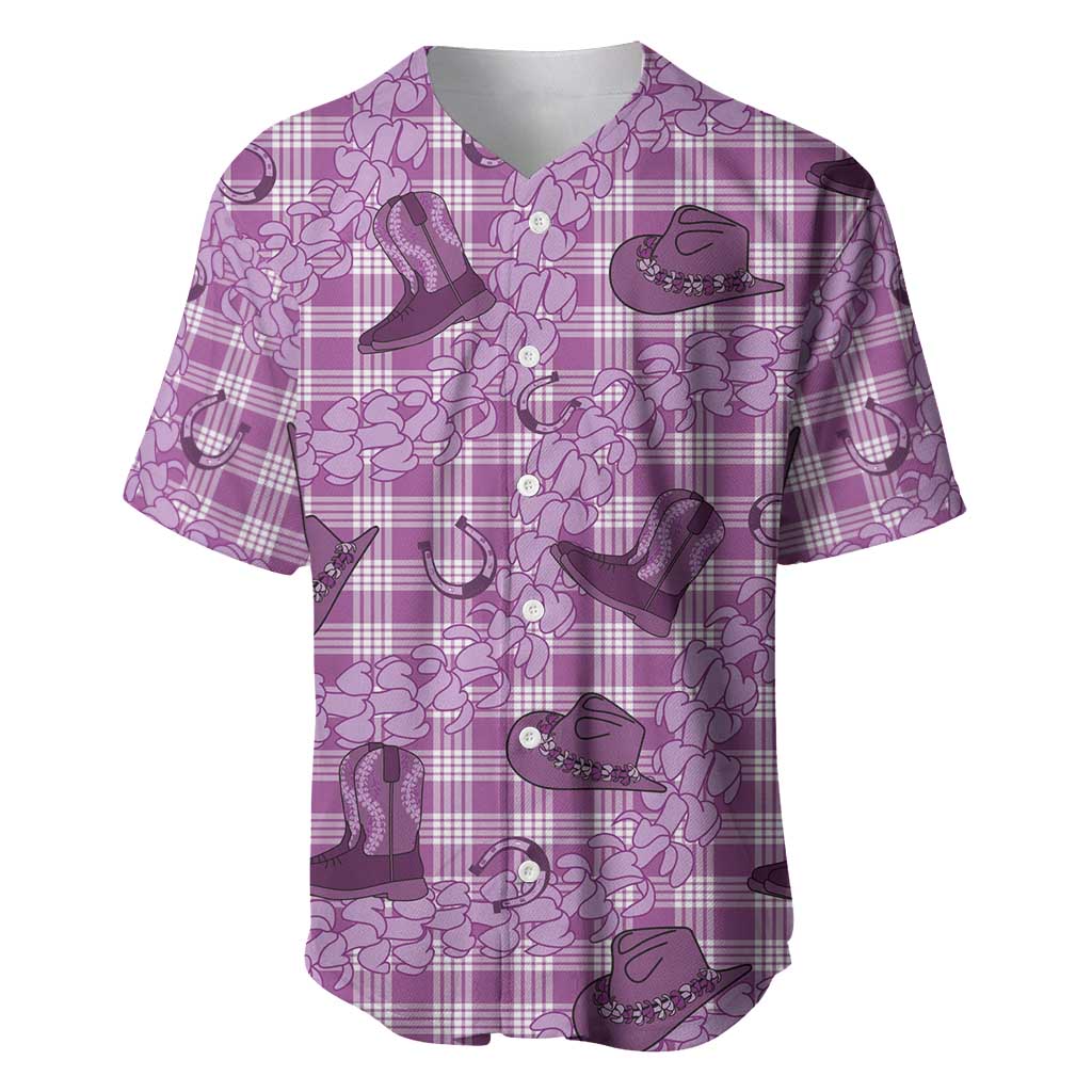 Purple Palaka Hawaii Cowboy Baseball Jersey Puakenikeni Lei Paniolo Papale Seamless Vibes LT14 Purple - Polynesian Pride