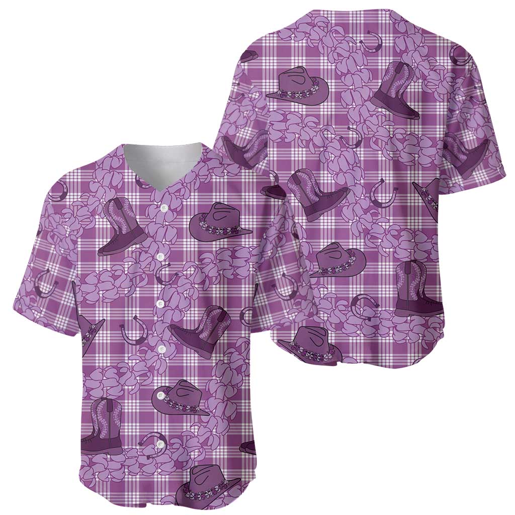 Purple Palaka Hawaii Cowboy Baseball Jersey Puakenikeni Lei Paniolo Papale Seamless Vibes LT14 - Polynesian Pride
