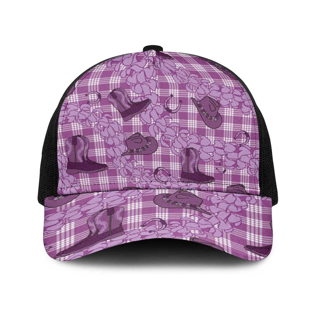 Purple Palaka Hawaii Cowboy Baseball Net Cap Puakenikeni Lei Paniolo Papale Seamless Vibes LT14 One Size Black Purple - Polynesian Pride