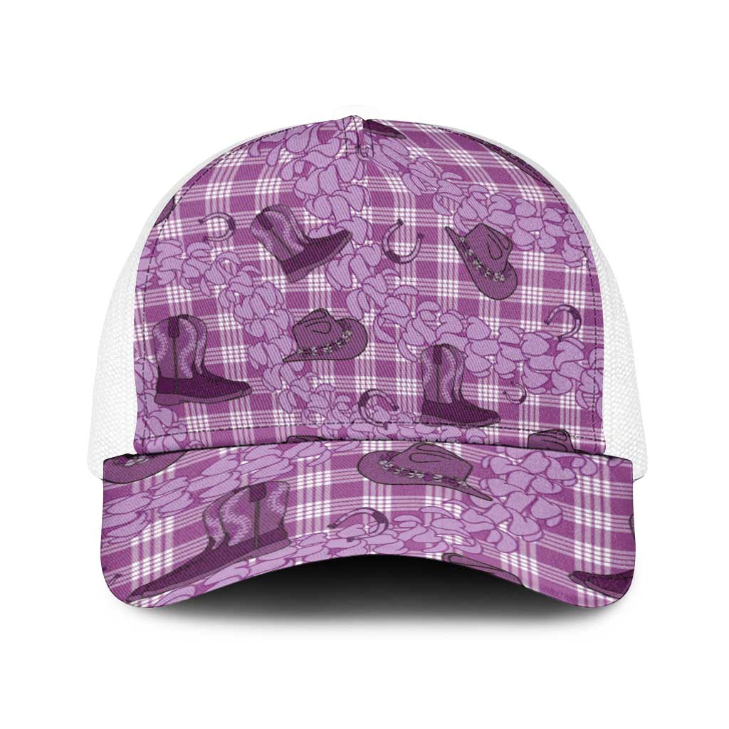 Purple Palaka Hawaii Cowboy Baseball Net Cap Puakenikeni Lei Paniolo Papale Seamless Vibes LT14 One Size White Purple - Polynesian Pride