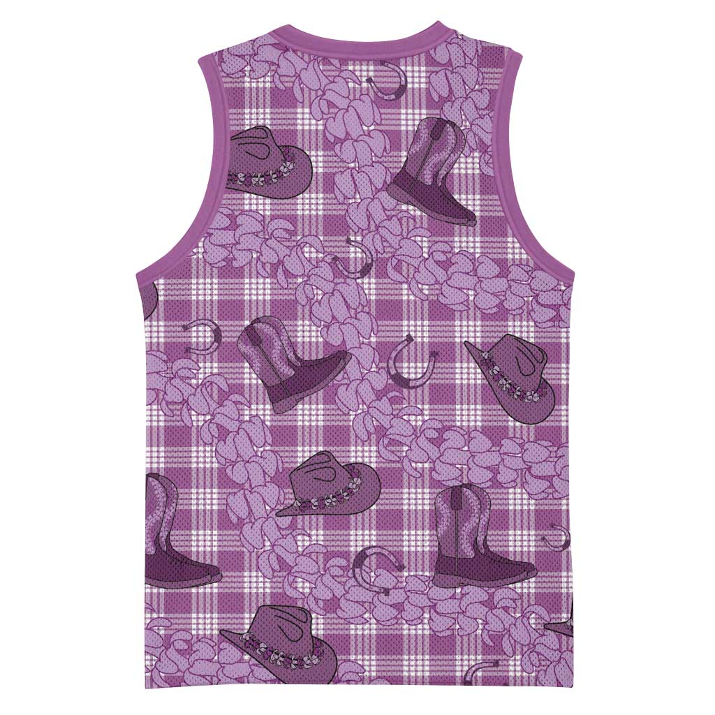 Purple Palaka Hawaii Cowboy Basketball Jersey Puakenikeni Lei Paniolo Papale Seamless Vibes LT14 - Polynesian Pride