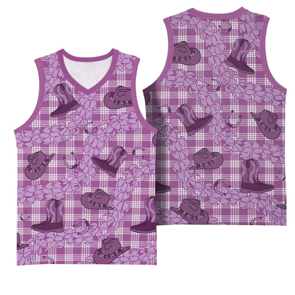 Purple Palaka Hawaii Cowboy Basketball Jersey Puakenikeni Lei Paniolo Papale Seamless Vibes LT14 - Polynesian Pride
