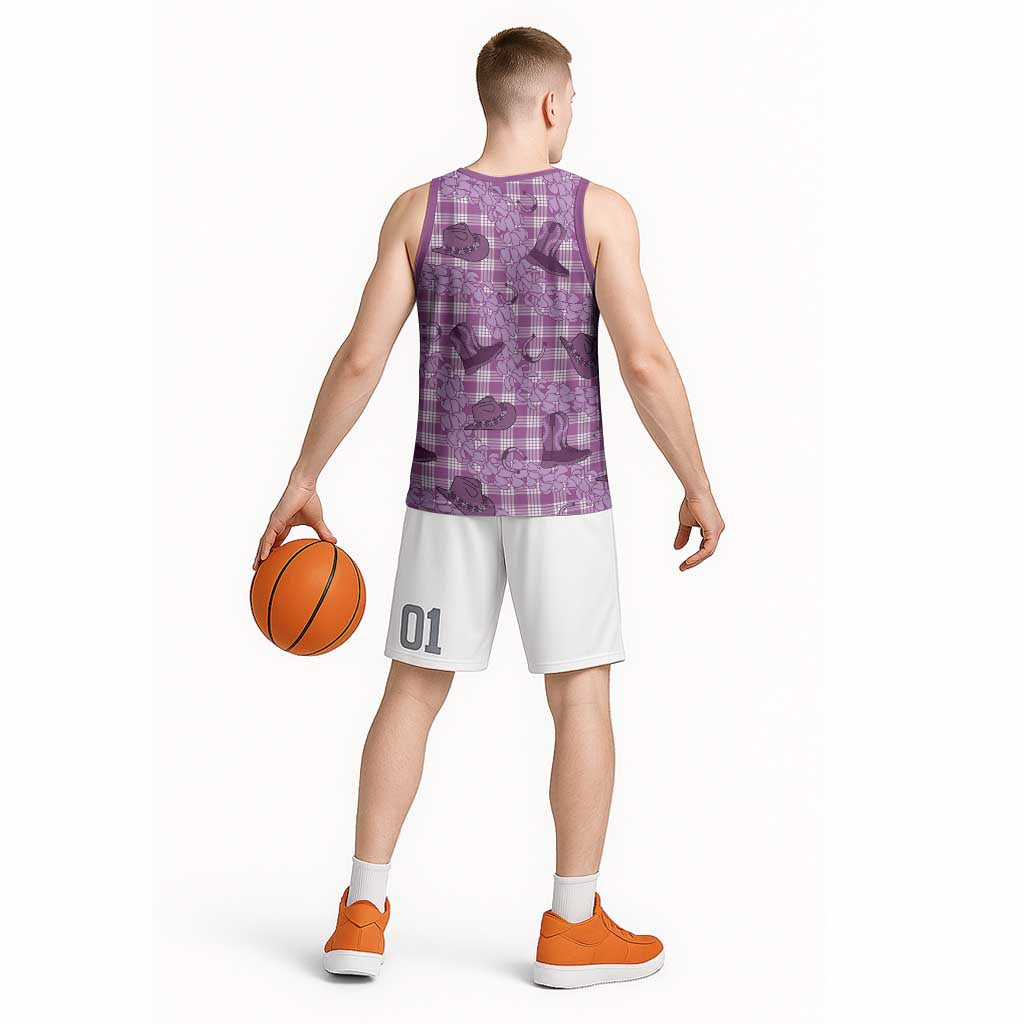 Purple Palaka Hawaii Cowboy Basketball Jersey Puakenikeni Lei Paniolo Papale Seamless Vibes LT14 - Polynesian Pride