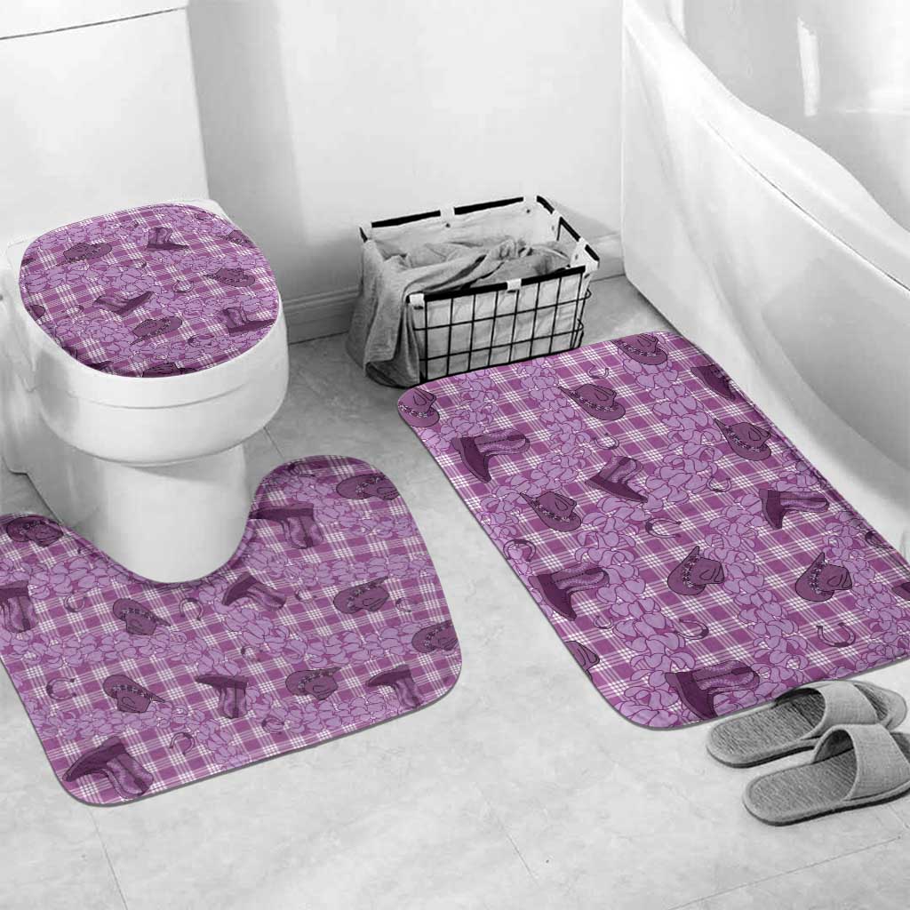 Purple Palaka Hawaii Cowboy Bathroom Set Puakenikeni Lei Paniolo Papale Seamless Vibes LT14 Mat Set Only (3 pcs) One Size Purple - Polynesian Pride