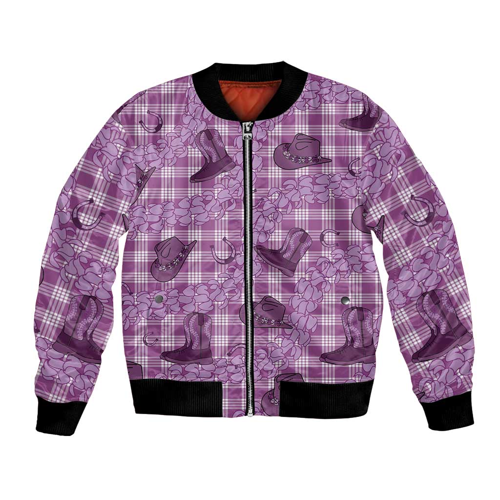 Purple Palaka Hawaii Cowboy Bomber Jacket Puakenikeni Lei Paniolo Papale Seamless Vibes LT14 Unisex Purple - Polynesian Pride