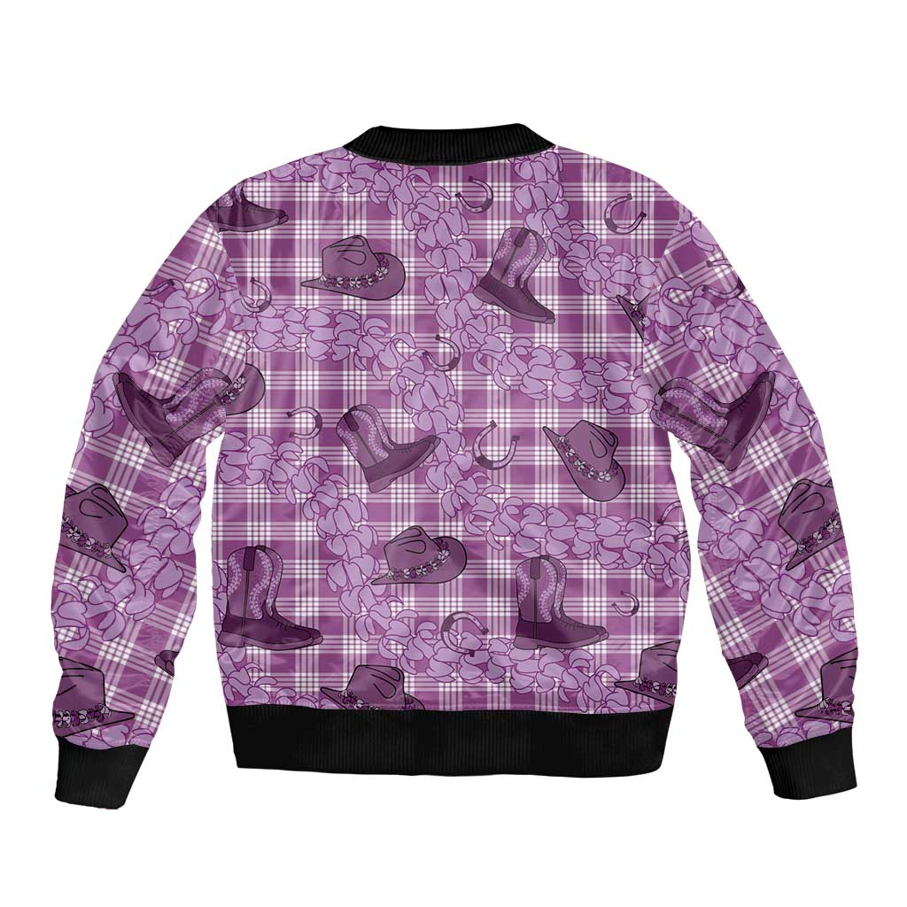 Purple Palaka Hawaii Cowboy Bomber Jacket Puakenikeni Lei Paniolo Papale Seamless Vibes LT14 - Polynesian Pride