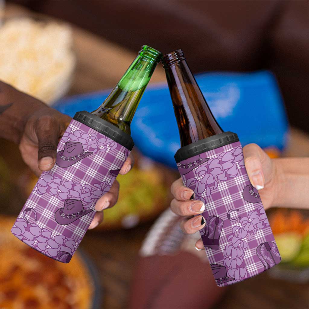 Purple Palaka Hawaii Cowboy 4 in 1 Can Cooler Tumbler Puakenikeni Lei Paniolo Papale Seamless Vibes LT14 - Polynesian Pride