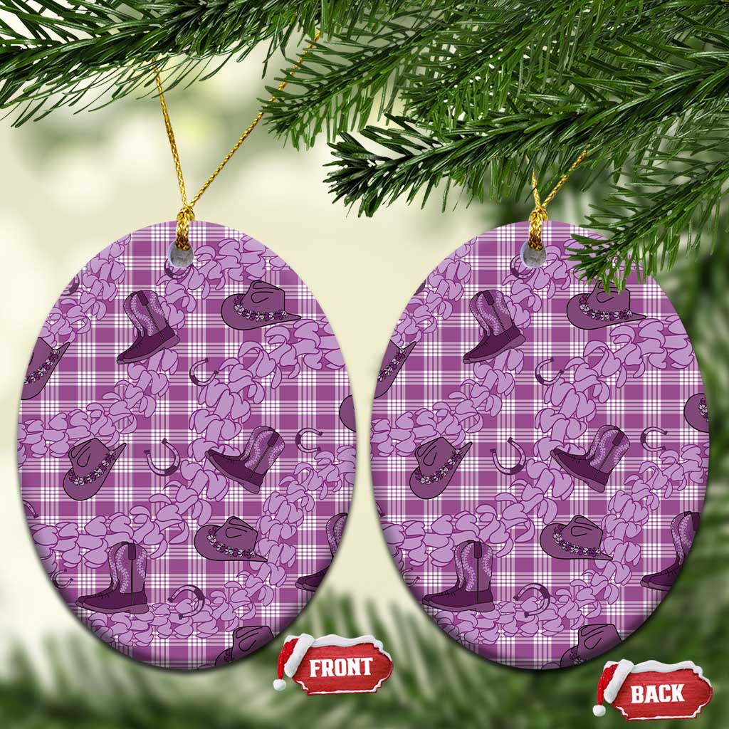 Purple Palaka Hawaii Cowboy Ceramic Ornament Puakenikeni Lei Paniolo Papale Seamless Vibes LT14 Oval Purple - Polynesian Pride