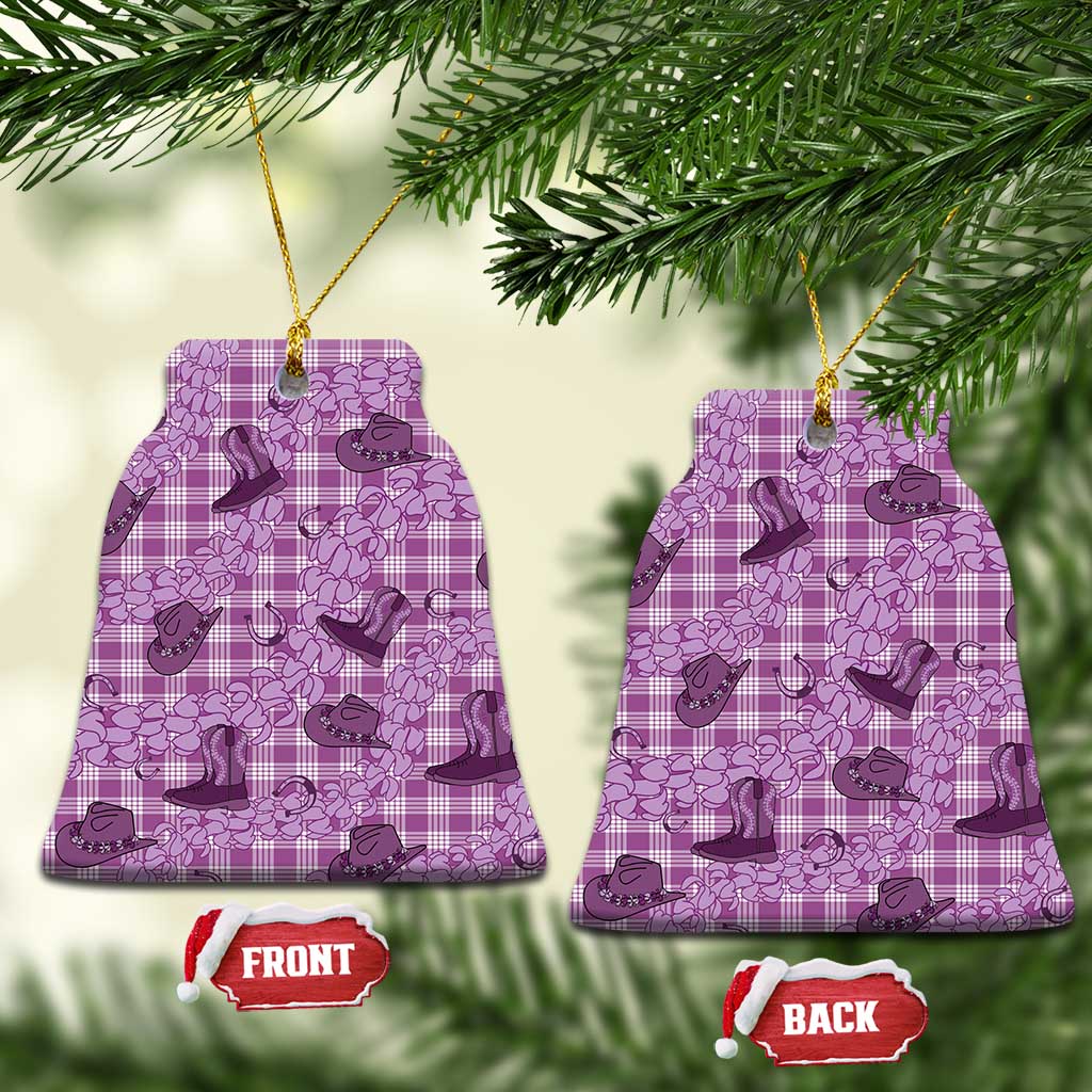 Purple Palaka Hawaii Cowboy Ceramic Ornament Puakenikeni Lei Paniolo Papale Seamless Vibes LT14 Bell Flake Purple - Polynesian Pride
