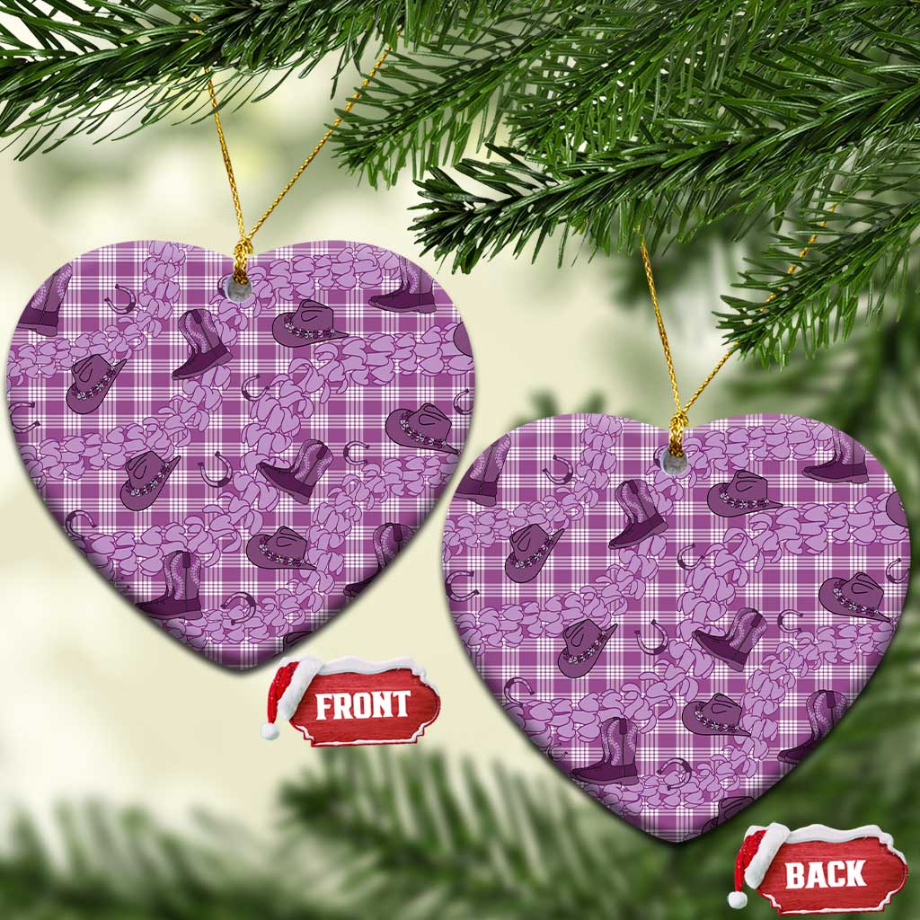 Purple Palaka Hawaii Cowboy Ceramic Ornament Puakenikeni Lei Paniolo Papale Seamless Vibes LT14 Heart Purple - Polynesian Pride
