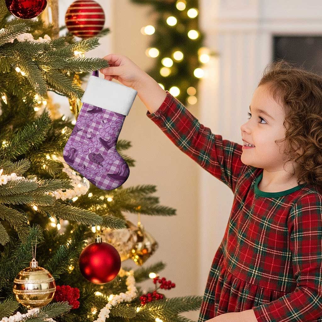 Purple Palaka Hawaii Cowboy Christmas Stocking Puakenikeni Lei Paniolo Papale Seamless Vibes LT14 - Polynesian Pride