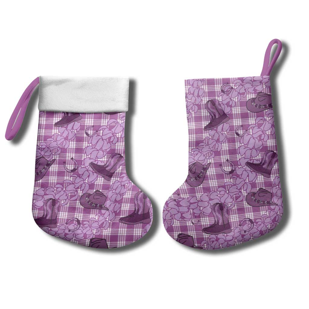 Purple Palaka Hawaii Cowboy Christmas Stocking Puakenikeni Lei Paniolo Papale Seamless Vibes LT14 - Polynesian Pride
