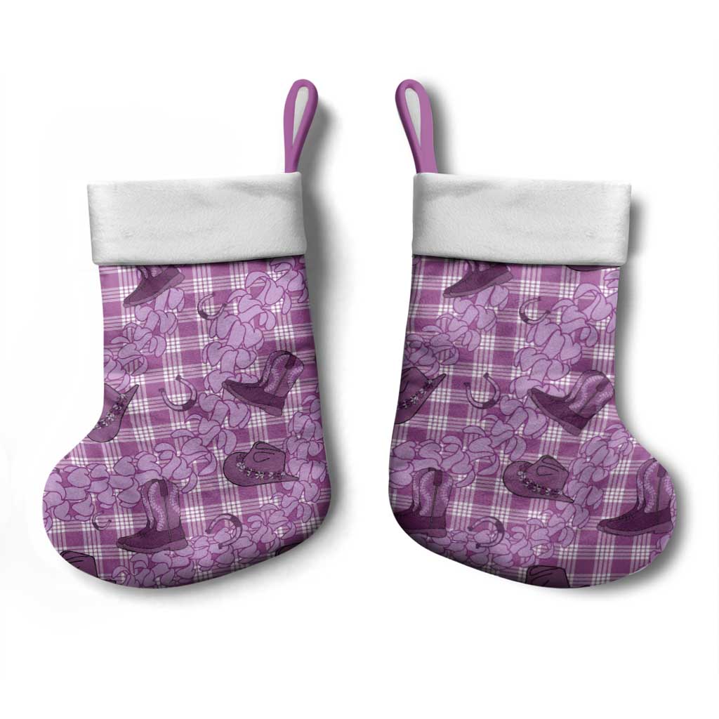 Purple Palaka Hawaii Cowboy Christmas Stocking Puakenikeni Lei Paniolo Papale Seamless Vibes LT14 - Polynesian Pride