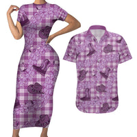 Purple Palaka Hawaii Cowboy Couples Matching Short Sleeve Bodycon Dress and Hawaiian Shirt Puakenikeni Lei Paniolo Papale Seamless Vibes LT14 Purple - Polynesian Pride