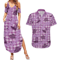 Purple Palaka Hawaii Cowboy Couples Matching Summer Maxi Dress and Hawaiian Shirt Puakenikeni Lei Paniolo Papale Seamless Vibes LT14 Purple - Polynesian Pride