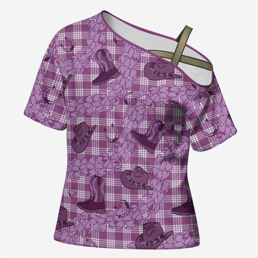Purple Palaka Hawaii Cowboy Cross Shoulder Shirt Puakenikeni Lei Paniolo Papale Seamless Vibes LT14 Female Purple - Polynesian Pride