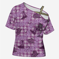 Purple Palaka Hawaii Cowboy Cross Shoulder Shirt Puakenikeni Lei Paniolo Papale Seamless Vibes LT14 Female Purple - Polynesian Pride