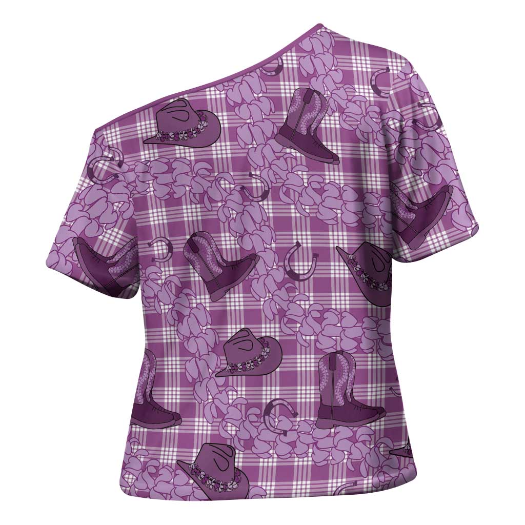 Purple Palaka Hawaii Cowboy Cross Shoulder Shirt Puakenikeni Lei Paniolo Papale Seamless Vibes LT14 - Polynesian Pride