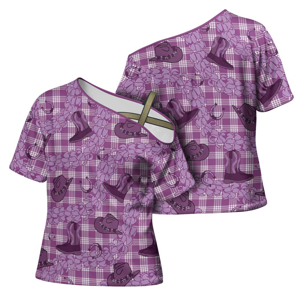 Purple Palaka Hawaii Cowboy Cross Shoulder Shirt Puakenikeni Lei Paniolo Papale Seamless Vibes LT14 - Polynesian Pride