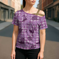 Purple Palaka Hawaii Cowboy Cross Shoulder Shirt Puakenikeni Lei Paniolo Papale Seamless Vibes LT14 - Polynesian Pride