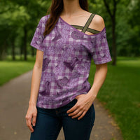 Purple Palaka Hawaii Cowboy Cross Shoulder Shirt Puakenikeni Lei Paniolo Papale Seamless Vibes LT14 - Polynesian Pride