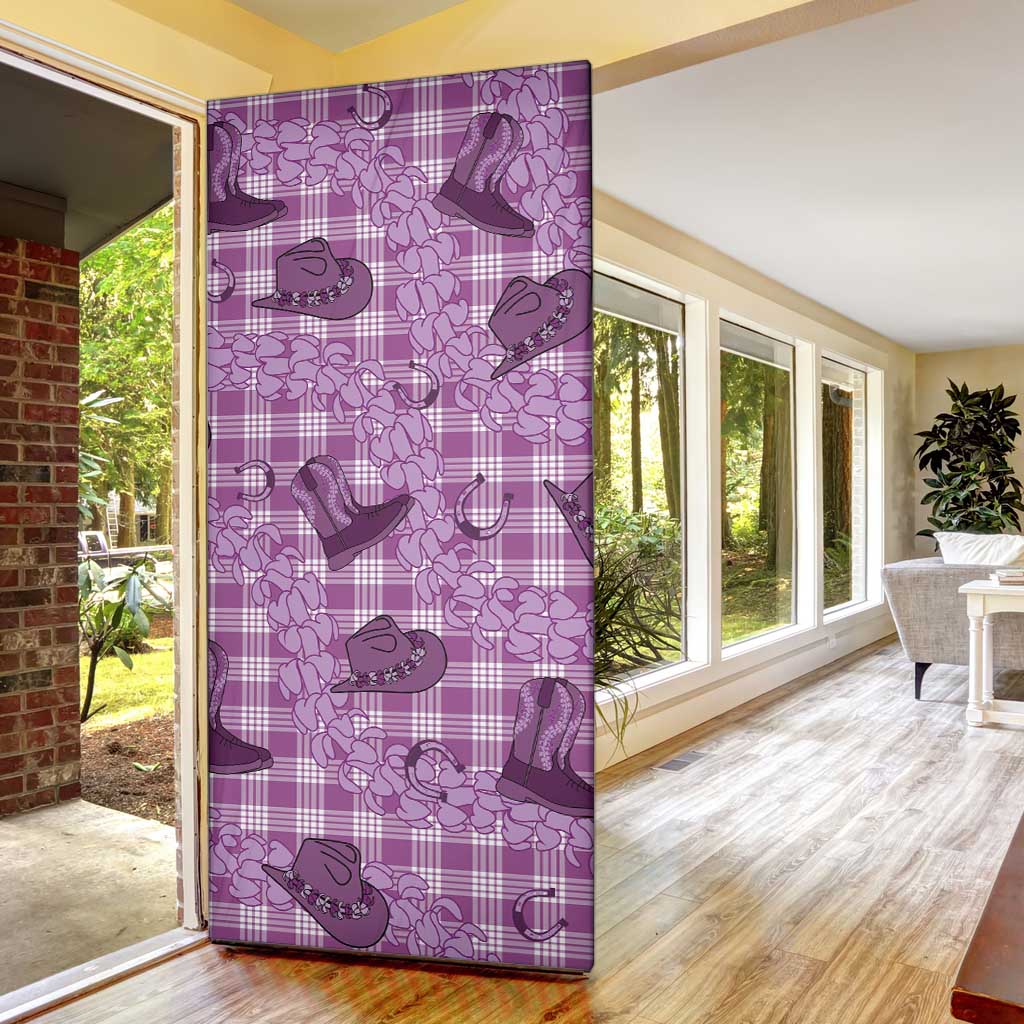 Purple Palaka Hawaii Cowboy Door Cover Puakenikeni Lei Paniolo Papale Seamless Vibes LT14 - Polynesian Pride