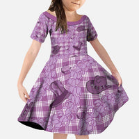Purple Palaka Hawaii Cowboy Family Matching Mermaid Dress and Hawaiian Shirt Puakenikeni Lei Paniolo Papale Seamless Vibes LT14 Daughter's Dress Purple - Polynesian Pride