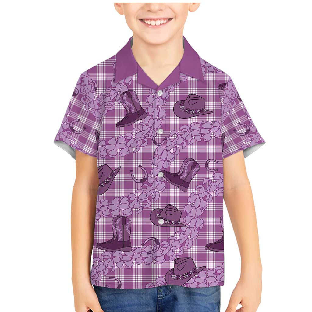 Purple Palaka Hawaii Cowboy Family Matching Mermaid Dress and Hawaiian Shirt Puakenikeni Lei Paniolo Papale Seamless Vibes LT14 Son's Shirt Purple - Polynesian Pride