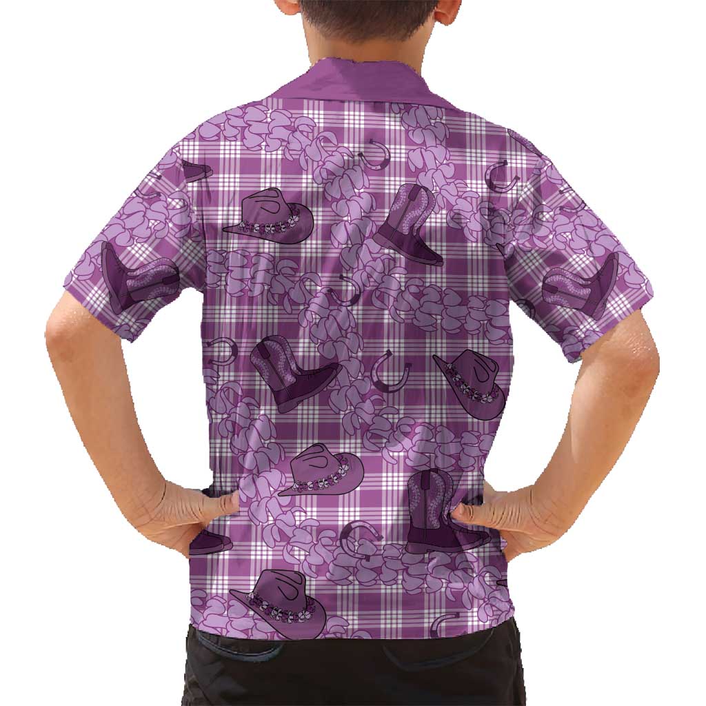 Purple Palaka Hawaii Cowboy Family Matching Off Shoulder Maxi Dress and Hawaiian Shirt Puakenikeni Lei Paniolo Papale Seamless Vibes LT14 - Polynesian Pride