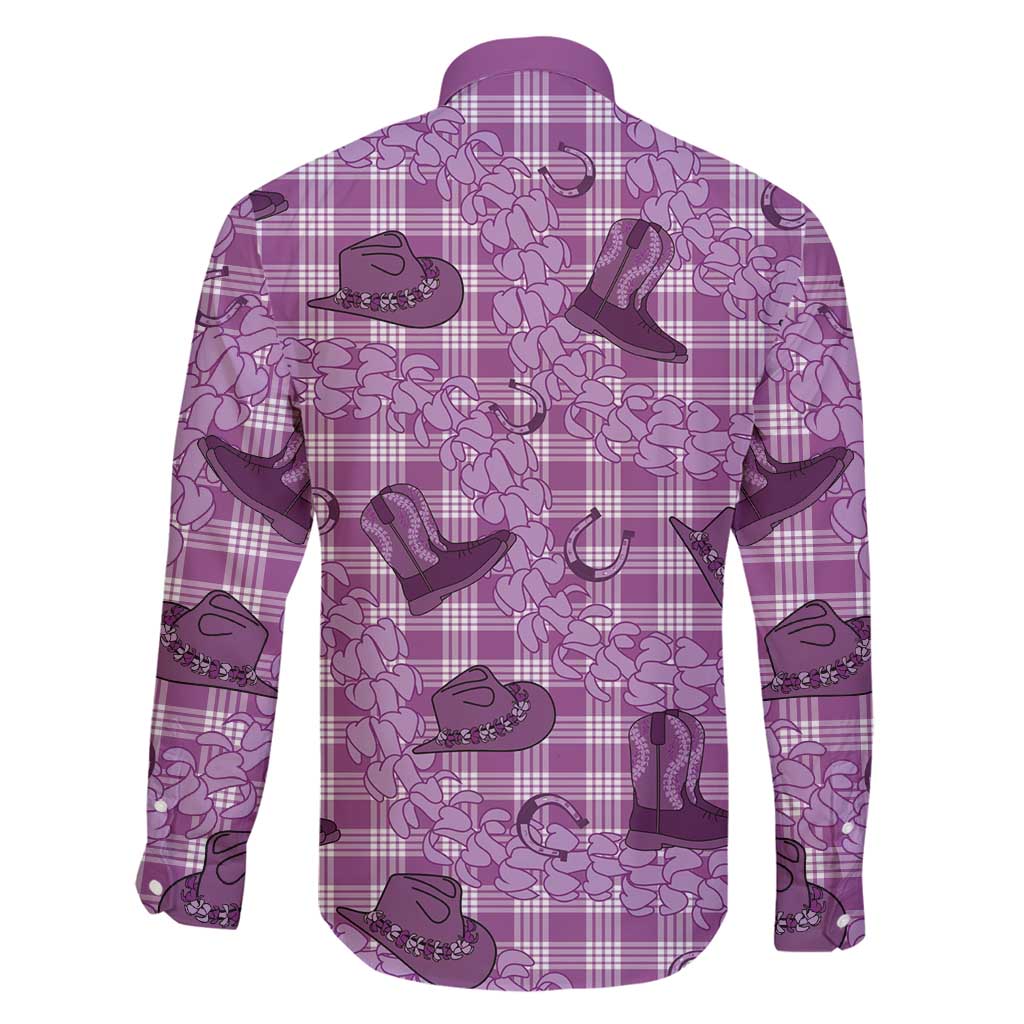 Purple Palaka Hawaii Cowboy Family Matching Off Shoulder Maxi Dress and Hawaiian Shirt Puakenikeni Lei Paniolo Papale Seamless Vibes LT14 - Polynesian Pride