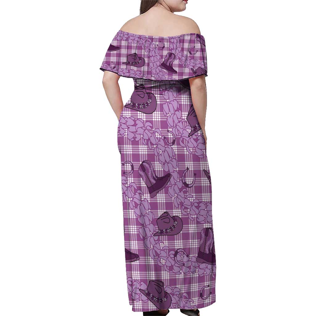 Purple Palaka Hawaii Cowboy Family Matching Off Shoulder Maxi Dress and Hawaiian Shirt Puakenikeni Lei Paniolo Papale Seamless Vibes LT14 - Polynesian Pride
