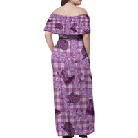 Purple Palaka Hawaii Cowboy Family Matching Off Shoulder Maxi Dress and Hawaiian Shirt Puakenikeni Lei Paniolo Papale Seamless Vibes LT14 - Polynesian Pride