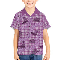 Purple Palaka Hawaii Cowboy Family Matching Off Shoulder Maxi Dress and Hawaiian Shirt Puakenikeni Lei Paniolo Papale Seamless Vibes LT14 Son's Shirt Purple - Polynesian Pride