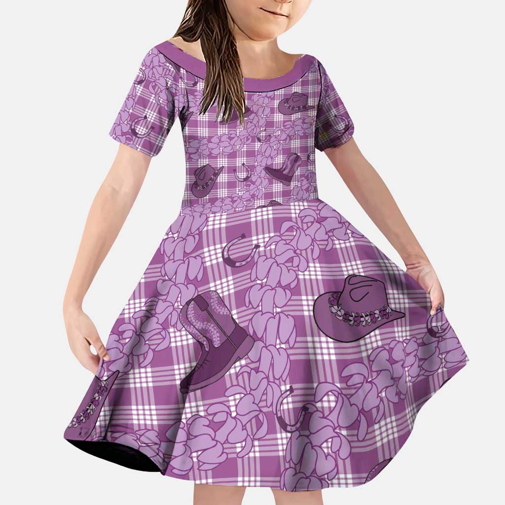 Purple Palaka Hawaii Cowboy Family Matching Puletasi and Hawaiian Shirt Puakenikeni Lei Paniolo Papale Seamless Vibes LT14 Daughter's Dress Purple - Polynesian Pride