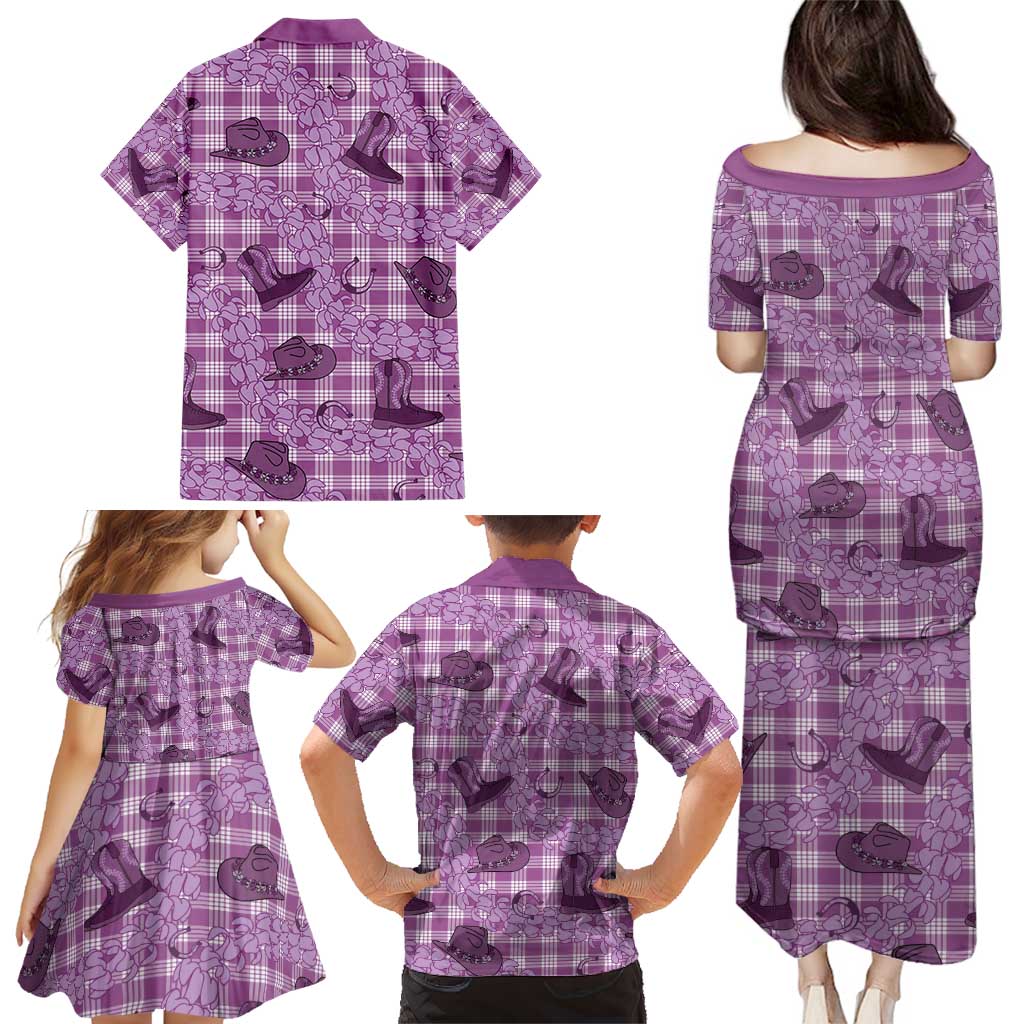 Purple Palaka Hawaii Cowboy Family Matching Puletasi and Hawaiian Shirt Puakenikeni Lei Paniolo Papale Seamless Vibes LT14 - Polynesian Pride