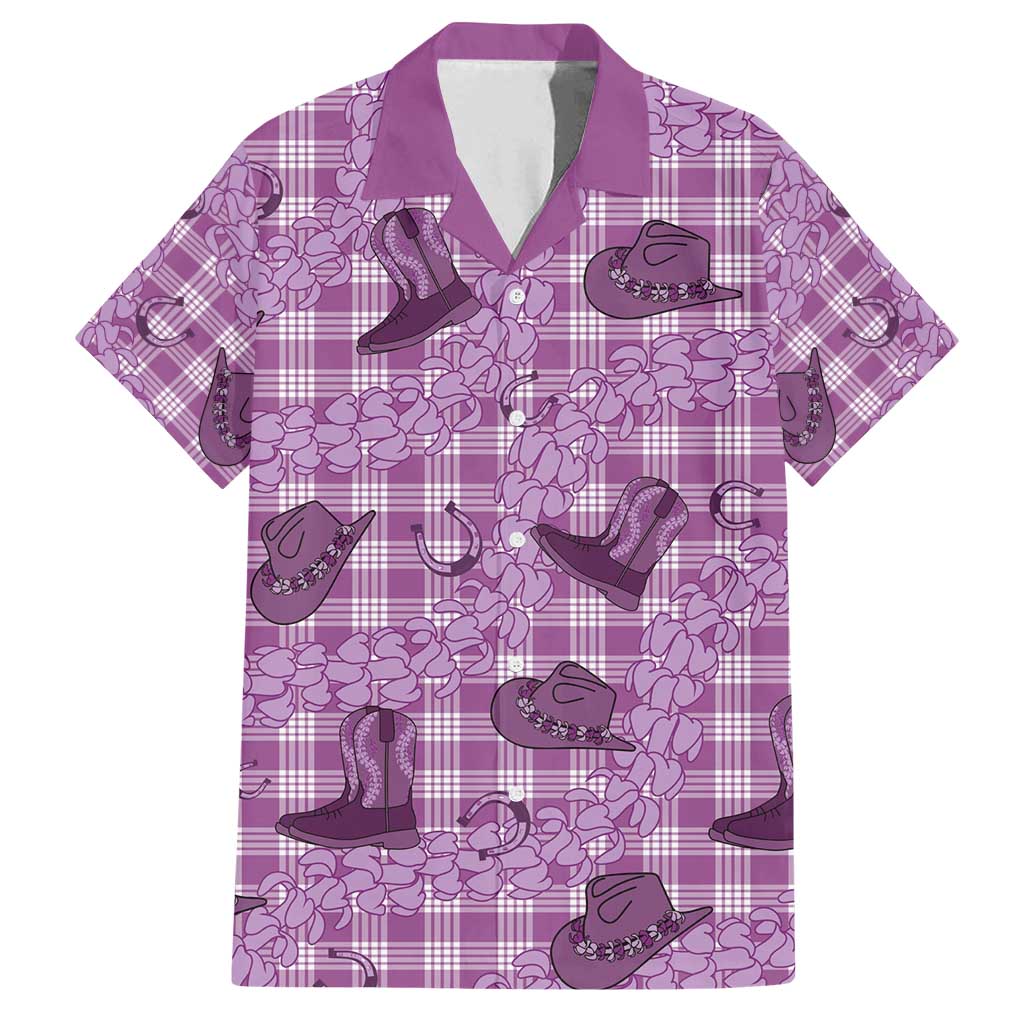 Purple Palaka Hawaii Cowboy Family Matching Puletasi and Hawaiian Shirt Puakenikeni Lei Paniolo Papale Seamless Vibes LT14 Dad's Shirt - Short Sleeve Purple - Polynesian Pride