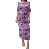 Purple Palaka Hawaii Cowboy Family Matching Puletasi and Hawaiian Shirt Puakenikeni Lei Paniolo Papale Seamless Vibes LT14 Mom's Dress Purple - Polynesian Pride
